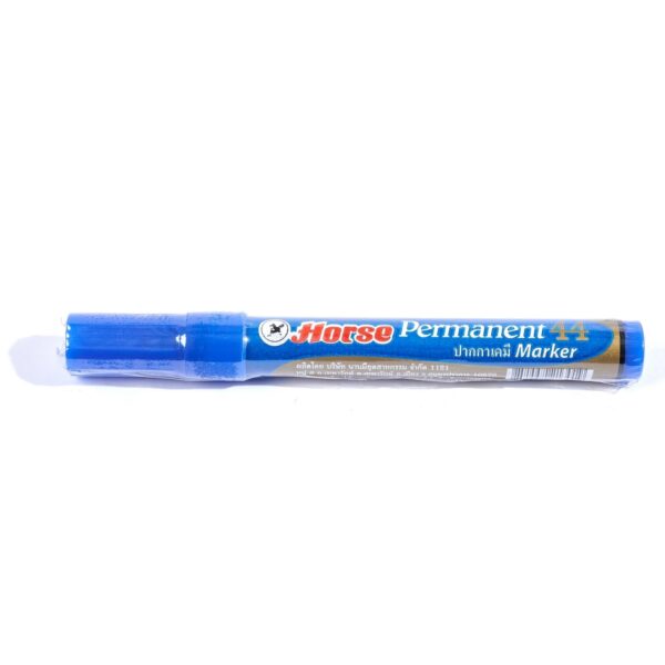 -HORSE-H251-0020-2 ตราม้า ปากกาเคมี รุ่น H-44 หัวกลม สีน้ำเงิน ขนาดหัวปากกา 2 มม. หมึกกันน้ำ สีหมึกลบไม่ได้ (Permanent)