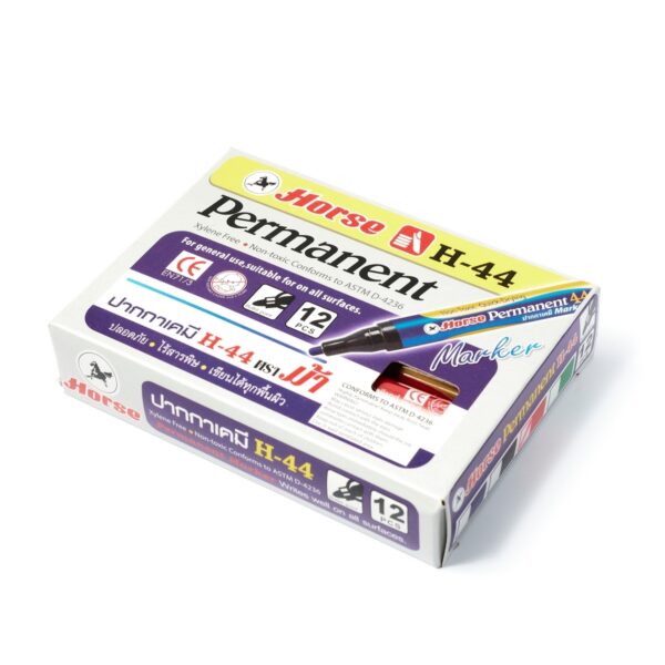 ตราม้า ปากกาเคมี รุ่น H-44 หัวกลม สีแดง ขนาดหัวปากกา 2 มม. หมึกกันน้ำ สีหมึกลบไม่ได้ (Permanent)