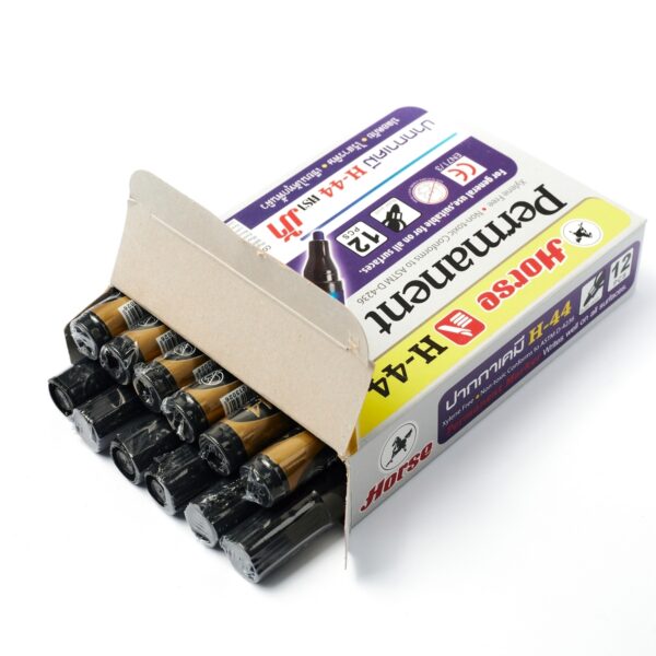 -HORSE-H251-0030-4 ตราม้า ปากกาเคมี รุ่น H-44 หัวกลม สีดำ ขนาดหัวปากกา 2 มม. หมึกกันน้ำ สีหมึกลบไม่ได้ (Permanent)