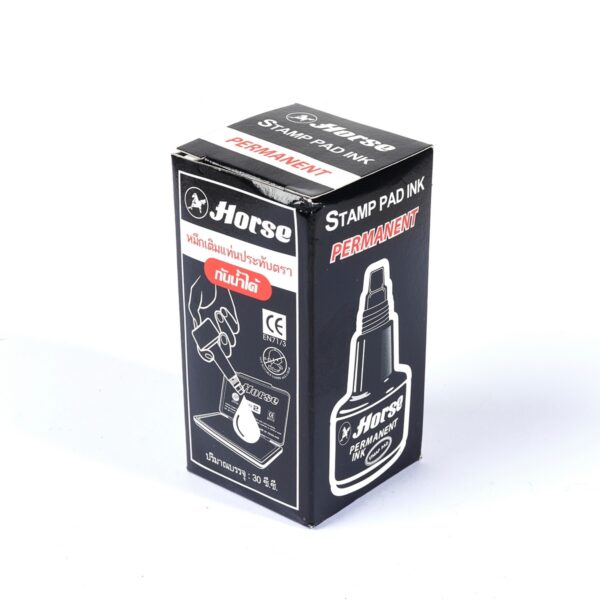 -HORSE-H251-0360-3 ตราม้า หมึกเติมแท่นประทับ ชนิดกันน้ำ สีดำ ขนาด 30 cc. แห้งสนิท สีสวย คมชัด และติดทน