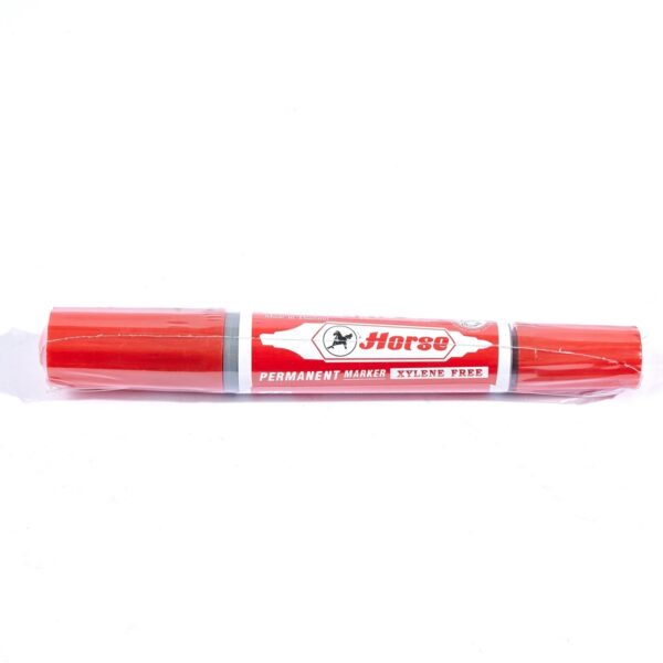 -HORSE-H251-0010-2 ตราม้า ปากกาเคมี 2 หัว สีแดง หมึกกันน้ำ (บรรจุ 12 ด้าม/กล่อง)