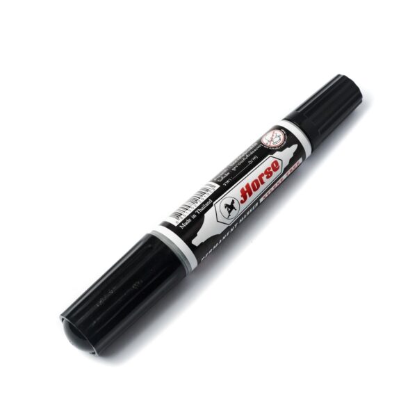 HORSE-H251-0015-1 ตราม้า ปากกาเคมี 2 หัว สีดำ หมึกกันน้ำ