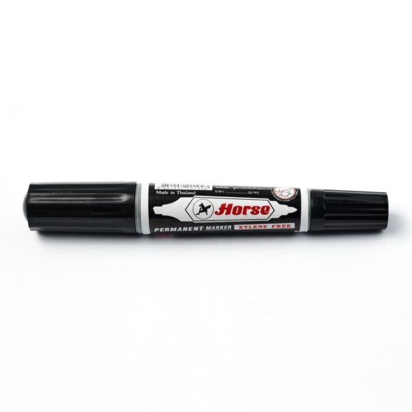 -HORSE-H251-0015-2 ตราม้า ปากกาเคมี 2 หัว สีดำ หมึกกันน้ำ (บรรจุ 12 ด้าม/กล่อง)