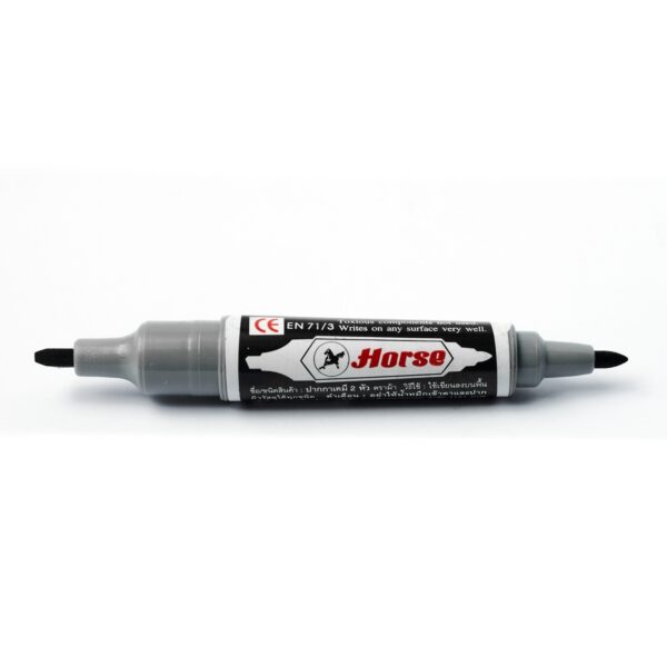 -HORSE-H251-0015-3 ตราม้า ปากกาเคมี 2 หัว สีดำ หมึกกันน้ำ (บรรจุ 12 ด้าม/กล่อง)