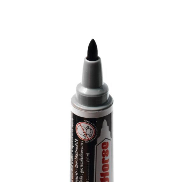 -HORSE-H251-0015-5 ตราม้า ปากกาเคมี 2 หัว สีดำ หมึกกันน้ำ (บรรจุ 12 ด้าม/กล่อง)