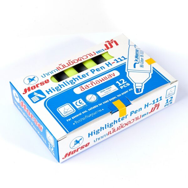-HORSE-H251-0050-4 ตราม้า ปากกาเน้นข้อความ ชนิดหัวตัด รุ่น: H-111 สีเหลือง