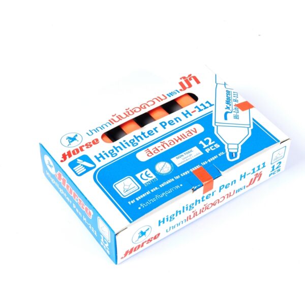 -HORSE-H251-0055-4 ตราม้า ปากกาเน้นข้อความ ชนิดหัวตัด รุ่น: H-111 สีส้ม
