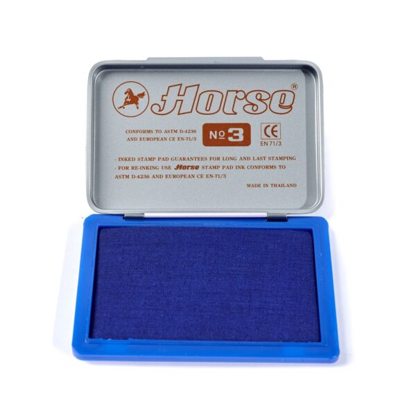 -HORSE-H251-0110-2 ตราม้า แท่นประทับตรา หมึกสีน้ำเงิน เบอร์ 3 กว้าง 5.4 x ยาว 8.5 ซม.